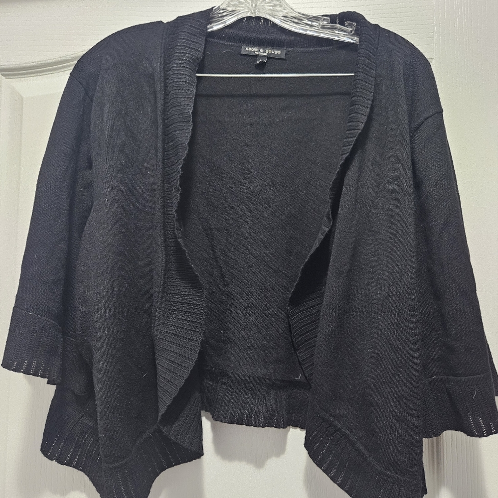 EUC Cable & Guage cropped black open cardigan sweater 3x 3xl 3/4 sleeves
